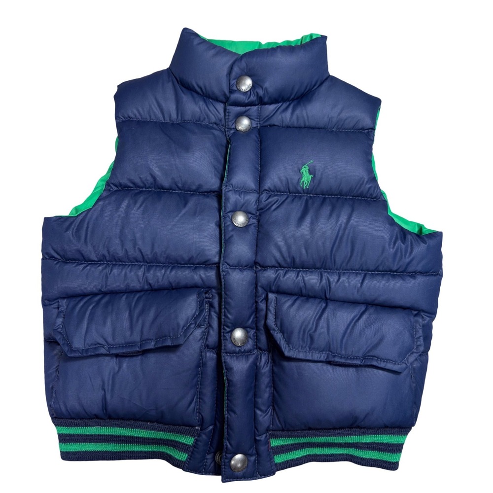 Polo Ralph Lauren Reversible Duck Down Puffer Vest Boy 2T Wool Blend Winter‎